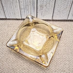 Vintage Anchor Hocking Amber Glass Ashtray Square Mid Century MCM